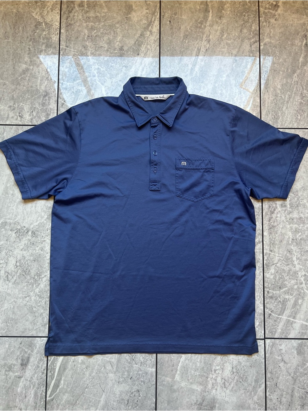 Travis Mathew Men’s Blue Pocket Golf Embroidered Polo Shirt Logo PimaCotton XL